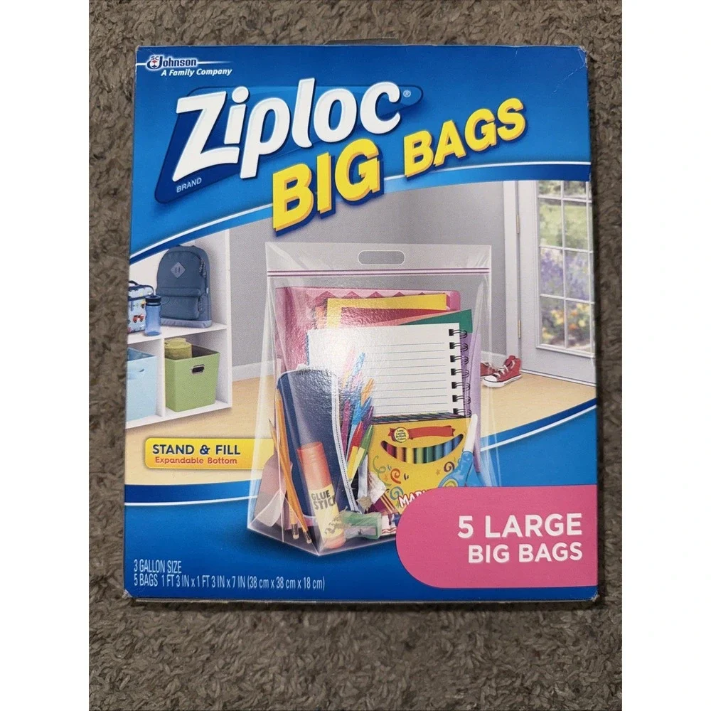 Ziploc Big Bags Large Size 3-Gallon Heavy‎ Duty Zipper Storage 15